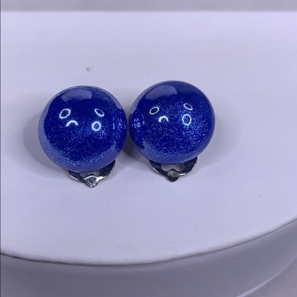 Vintage blue glitter dome earrings